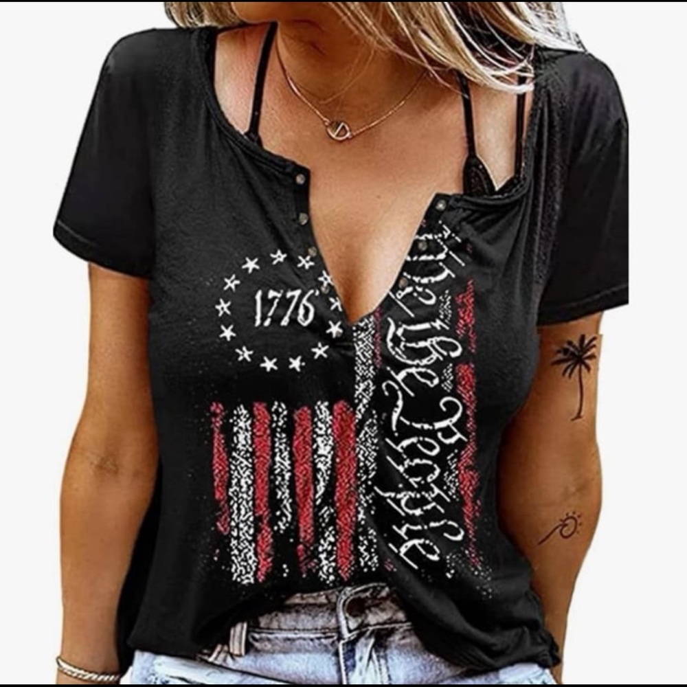 We The People 1776 T Shirt American Flag Patriotic Tee Tops for Women 4th